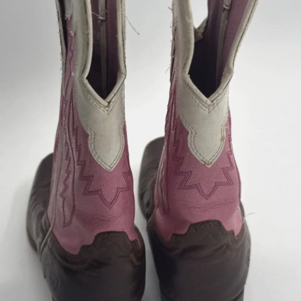 Ariat Tuscadero Boots Girls Youth 3 Pink Brown Square Toe Western Embroidered